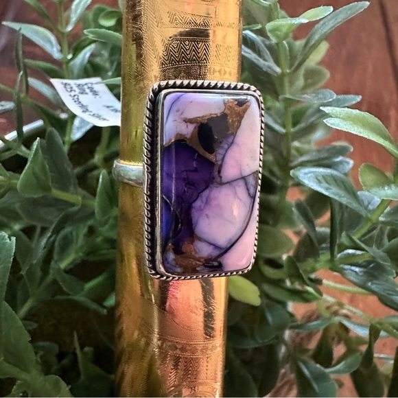 NWT GORGEOUS Purple and Gold Dahlia Sterling Silver 925 Statement Ring • Size: 8 - Picture 3 of 9